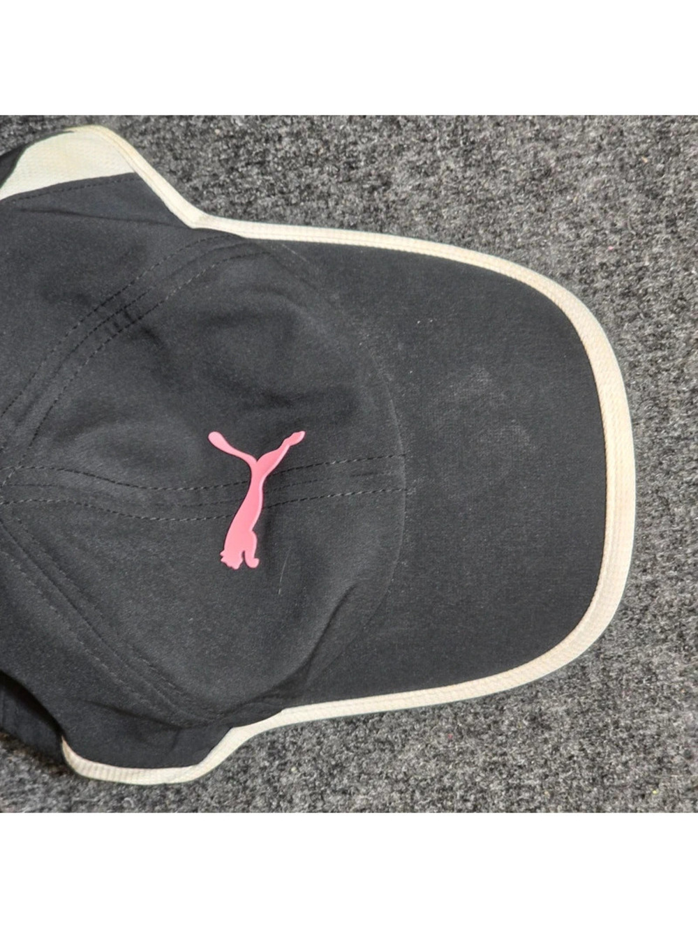 Puma Running Hat OSFA Black Pink Cat Logo Adjustable Performance Cap Sporty Y2K